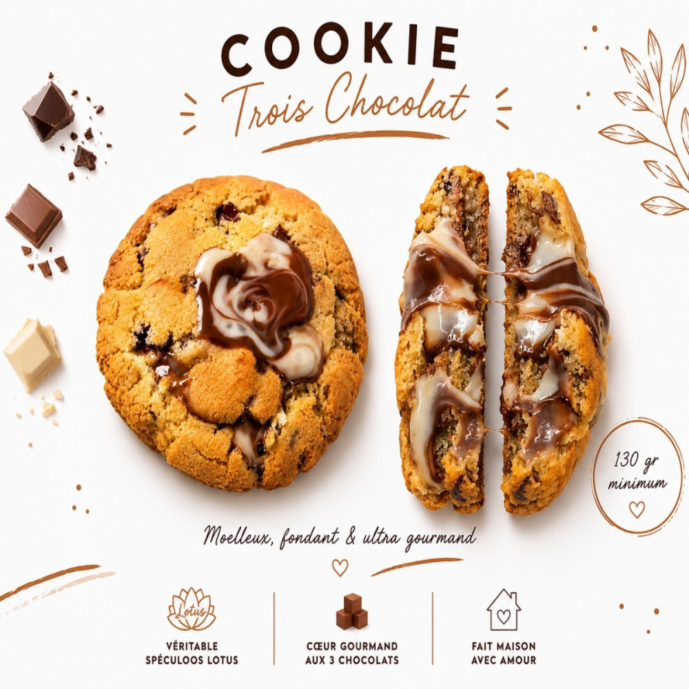 Cookie XXL 3 Chocolats Artisanal