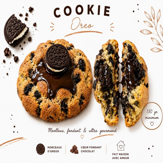 Cookie XXL Oréo artisanal – Cookie moelleux cœur fondant chocolat
