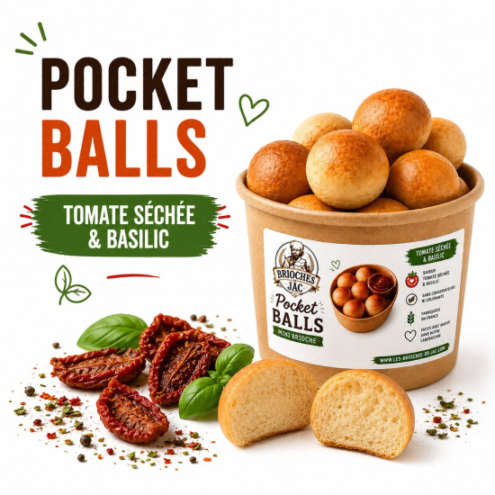 Pocket Ball Mini Brioche Tomates Séchées & Pesto JAC - Mini Brioches Artisanales Salées