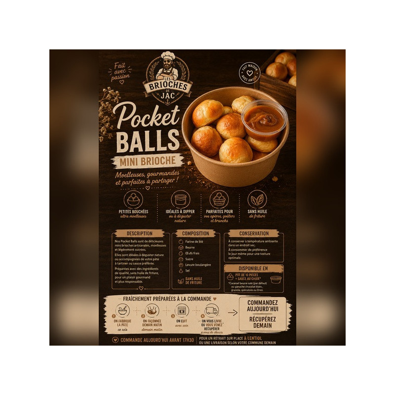 Pocket Ball Mini Brioche JAC | Mini Brioches Artisanales & Coulis Gourmands