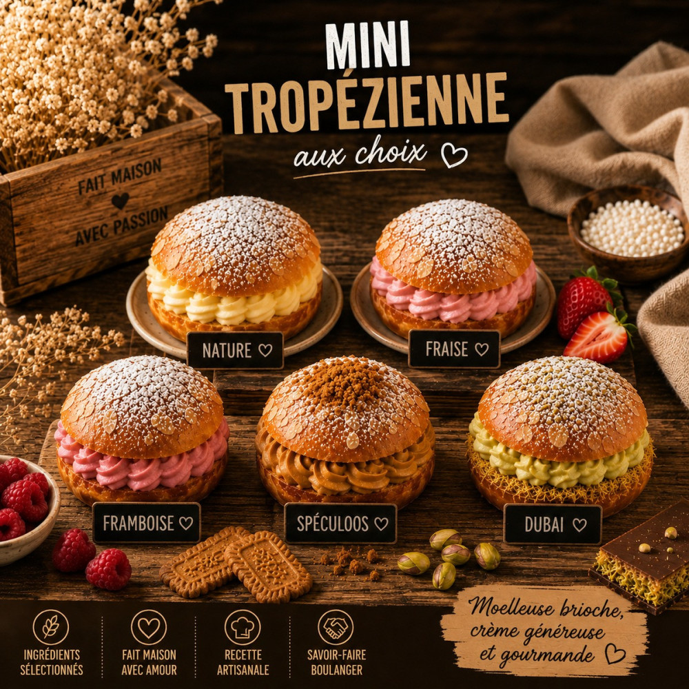 Mini Tropézienne Artisanale aux Choix - Fraise, Pistache, Spéculoos | Les Brioches de Jac